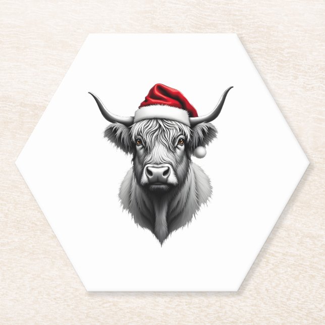 Cute Baby Highland Cow Christmas Santa Gifts Xmas  Paper Coaster (Front)