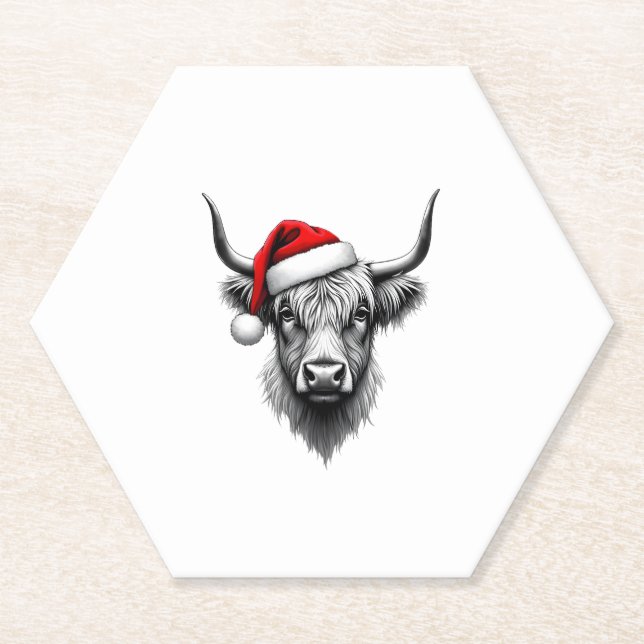 Cute Baby Highland Cow Christmas Santa Gifts Xmas  Paper Coaster (Front)