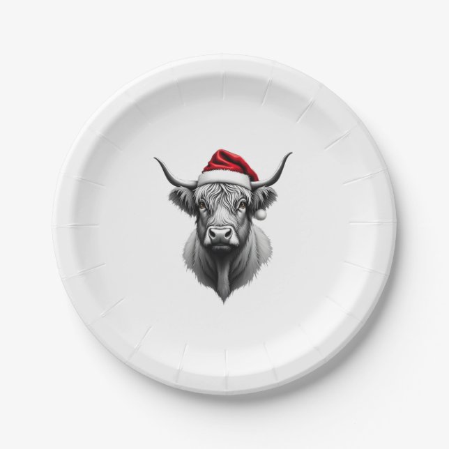 Cute Baby Highland Cow Christmas Santa Gifts Xmas  Paper Plate (Front)