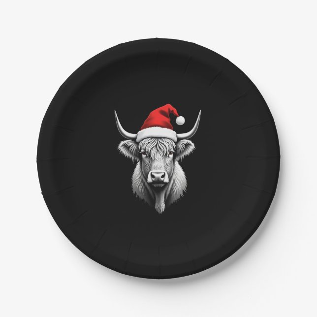 Cute Baby Highland Cow Christmas Santa Gifts Xmas  Paper Plate (Front)
