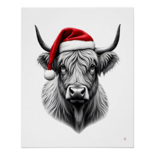 Cute Baby Highland Cow Christmas Santa Gifts Xmas Poster