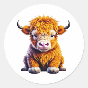Cute Baby Highland Cow   Classic Round Sticker
