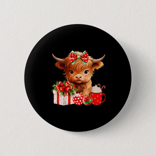 Cute Baby Highland Cow Merry Christmas Farmer Cow  6 Cm Round Badge (Front)