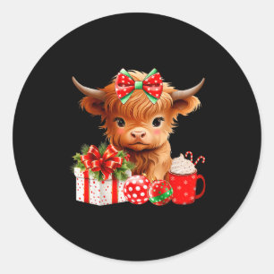 Cute Baby Highland Cow Merry Christmas Farmer Cow  Classic Round Sticker