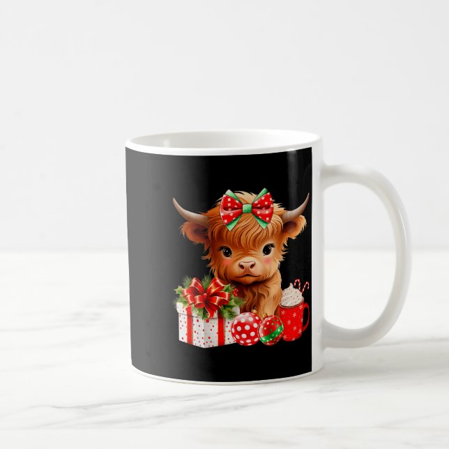 Cute Baby Highland Cow Merry Christmas Farmer Cow  Coffee Mug (Right)