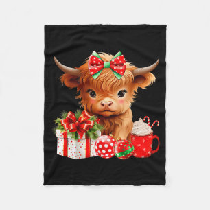 Cute Baby Highland Cow Merry Christmas Farmer Cow  Fleece Blanket