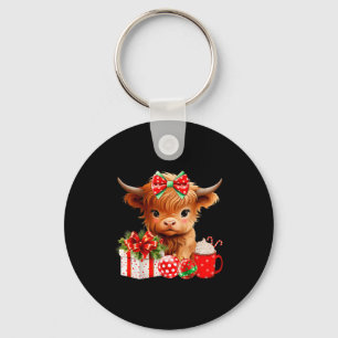 Cute Baby Highland Cow Merry Christmas Farmer Cow  Key Ring