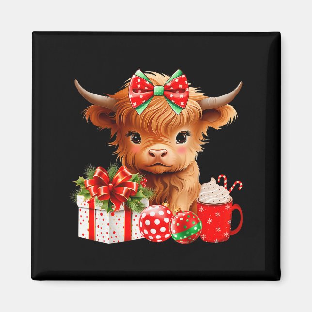 Cute Baby Highland Cow Merry Christmas Farmer Cow  Magnet (Front)