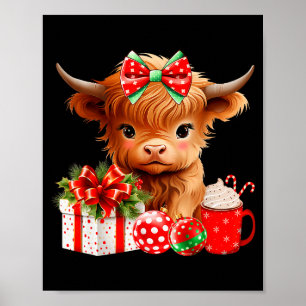Cute Baby Highland Cow Merry Christmas Farmer Cow  Poster