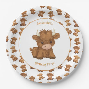 Cute Baby Highland Cow Paper Plates