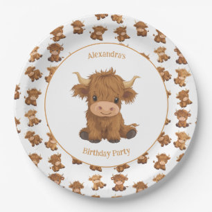 Cute Baby Highland Cow Paper Plates
