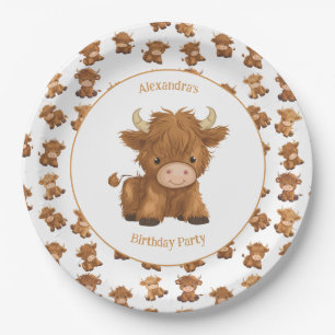 Cute Baby Highland Cow Paper Plates