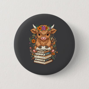 Cute Baby Highland Cow Reading Book Librarian Book 6 Cm Round Badge