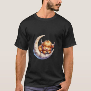 Cute Baby Highland Cow Sleeping on the Moon Heifer T-Shirt