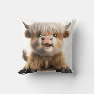 Cute baby highland cow throw pillow