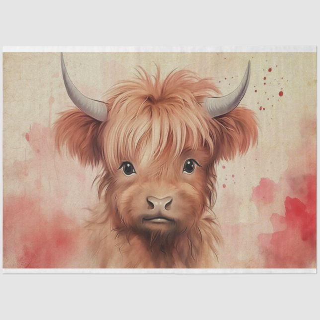 Cute Baby Highland Cow Valentine Hearts 2 Tissue Paper (Front)