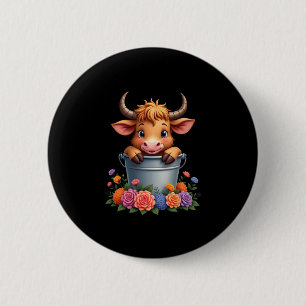 Cute Baby Highland Cow With flowers Calf Animal co 6 Cm Round Badge