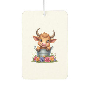 Cute Baby Highland Cow With flowers Calf Animal co Car Air Freshener