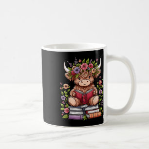 Cute Baby Highland Cow With Reading Book Bookworm  Coffee Mug