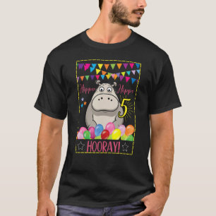 Cute Baby Hippo 5th Birthday Animal Hippopotamus T-Shirt