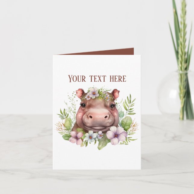 Cute baby hippo add text any purpose card (Front)