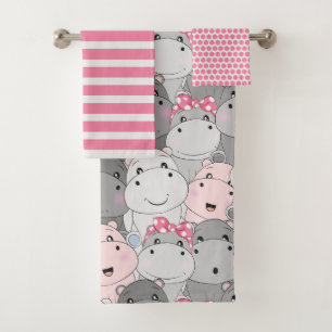 Cute Baby Hippo Bathroom Towel Set