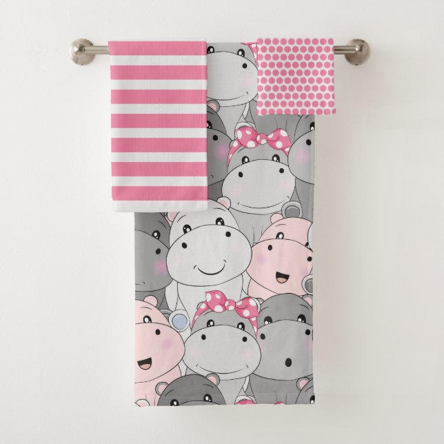 Cute Baby Hippo Bathroom Towel Set (Insitu)