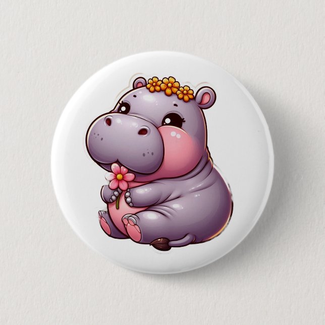Cute Baby Hippo Button (Front)