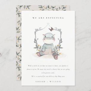 Cute Baby Hippo Foliage Balloon Baby Announcement