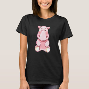 Cute Baby Hippo Girl Feminine Graphic Themed Pink T-Shirt