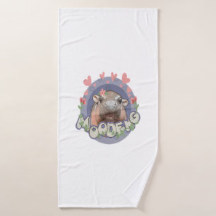 Cute Baby Hippo Moo Deng Bouncy Pig in Thai Hippop Bath Towel