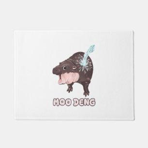 Cute Baby Hippo Moo Deng Bouncy Pig in Thai T-Shir Doormat