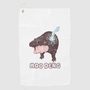 Cute Baby Hippo Moo Deng Bouncy Pig in Thai T-Shir Golf Towel