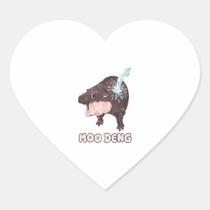 Cute Baby Hippo Moo Deng Bouncy Pig in Thai T-Shir Heart Sticker