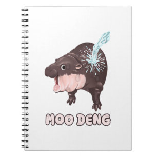 Cute Baby Hippo Moo Deng Bouncy Pig in Thai T-Shir Notebook