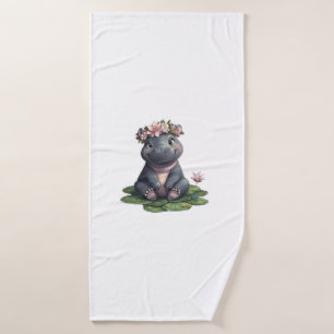 Cute Baby Hippo Moo Deng Lily Pad Teen Girls Women Bath Towel