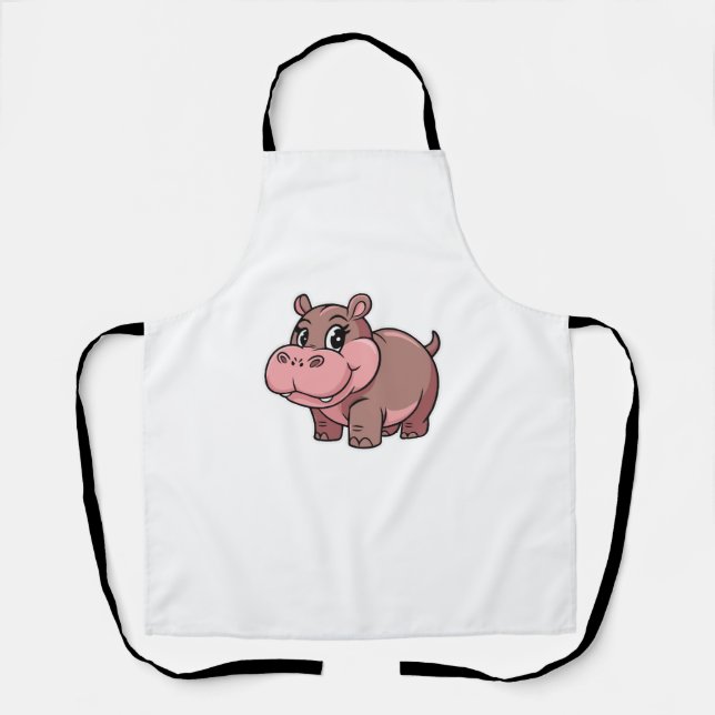 Cute Baby Hippo Moo Deng Long Sleeve T-Shirt Apron (Front)