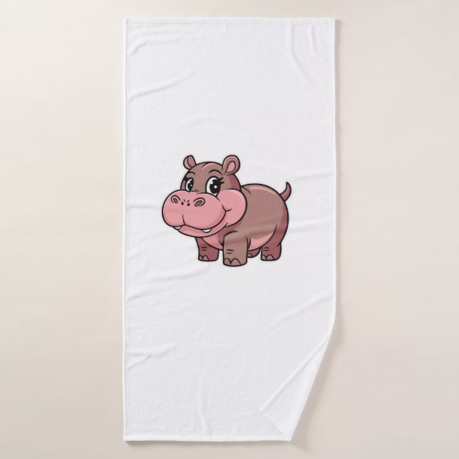 Cute Baby Hippo Moo Deng Long Sleeve T-Shirt Bath Towel (Bath Towel)