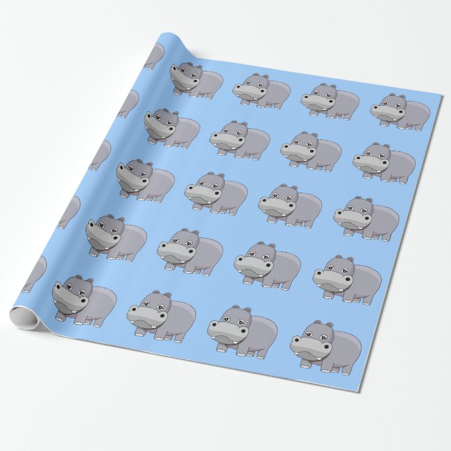 Cute Baby Hippo Wrapping Paper (Unrolled)