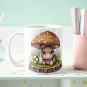 Cute Baby Hippopotamus Under Mushroom Umbrella Coffee Mug