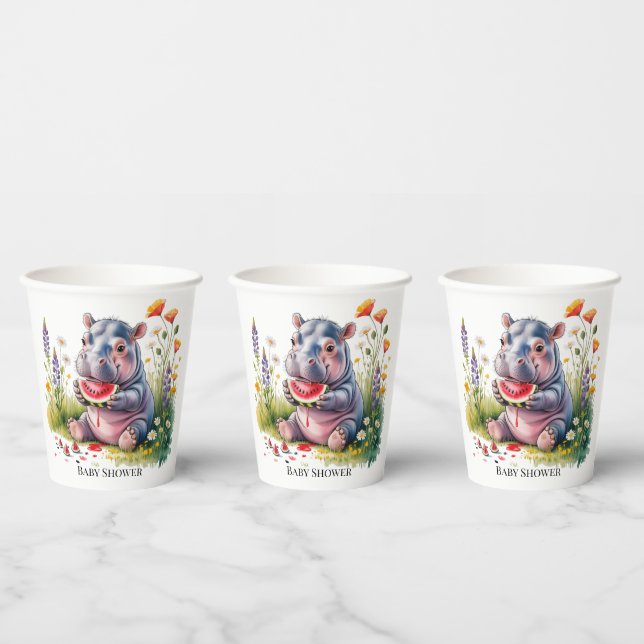 Cute Baby Hippopotamus Watermelon Baby Shower Paper Cups (Multi)