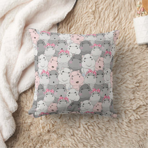 Cute Baby Hippos Throw Pillow