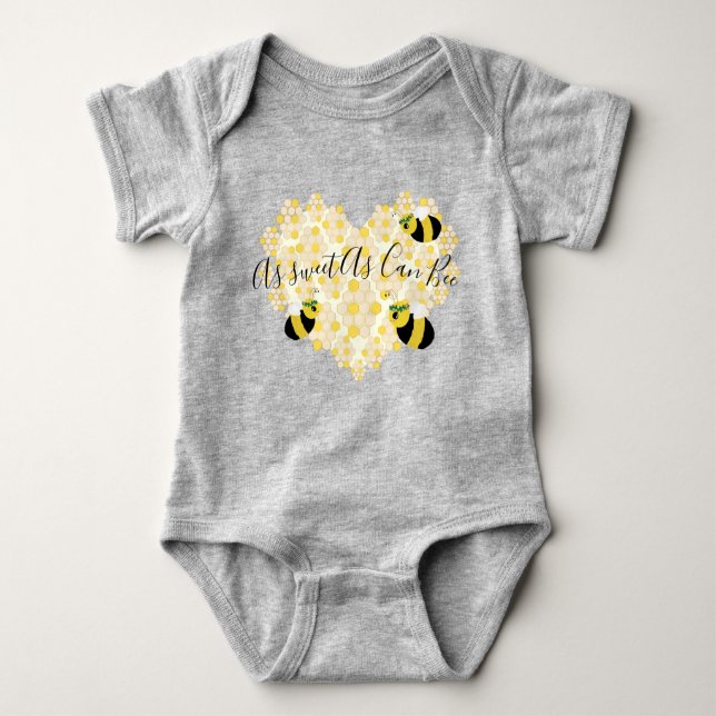 Cute Baby Honey Bee Honeycomb Heart with Name Baby Baby Bodysuit (Front)