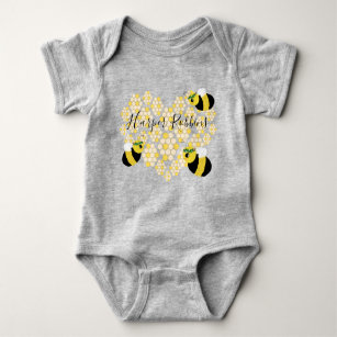 Cute Baby Honey Bee Honeycomb Heart with Name Baby Bodysuit