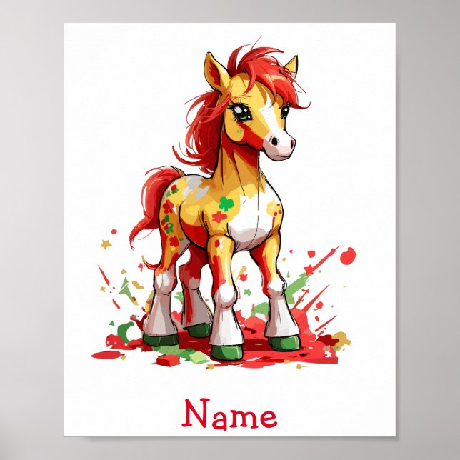 Cute Baby Horse Custom Name Poster (Front)