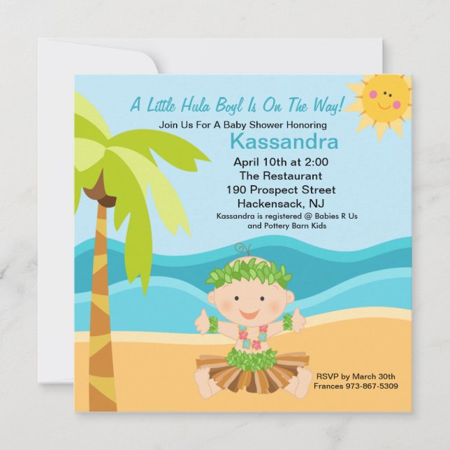 Cute Baby Hula Boy  Baby Shower Invitation (Front)
