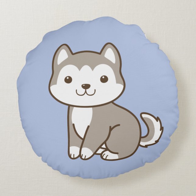 Cute Baby Husky Puppy Dog Round Throw Pillow (Back)