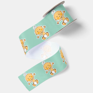 Cute Baby Illustration Personalised Baby Shower Satin Ribbon