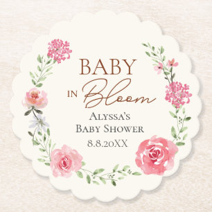 Cute Baby in Bloom Baby shower Custom Paper Coaster