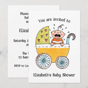 Cute Baby in Pram Baby Shower invitation